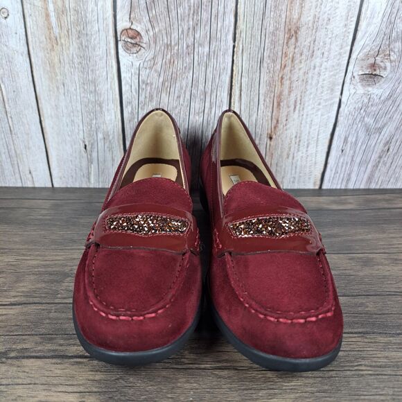 Geox Respira Lione Patent Leather Suede Slip On Loafer Women's 8.5 Bordeaux NIB - Picture 2 of 10